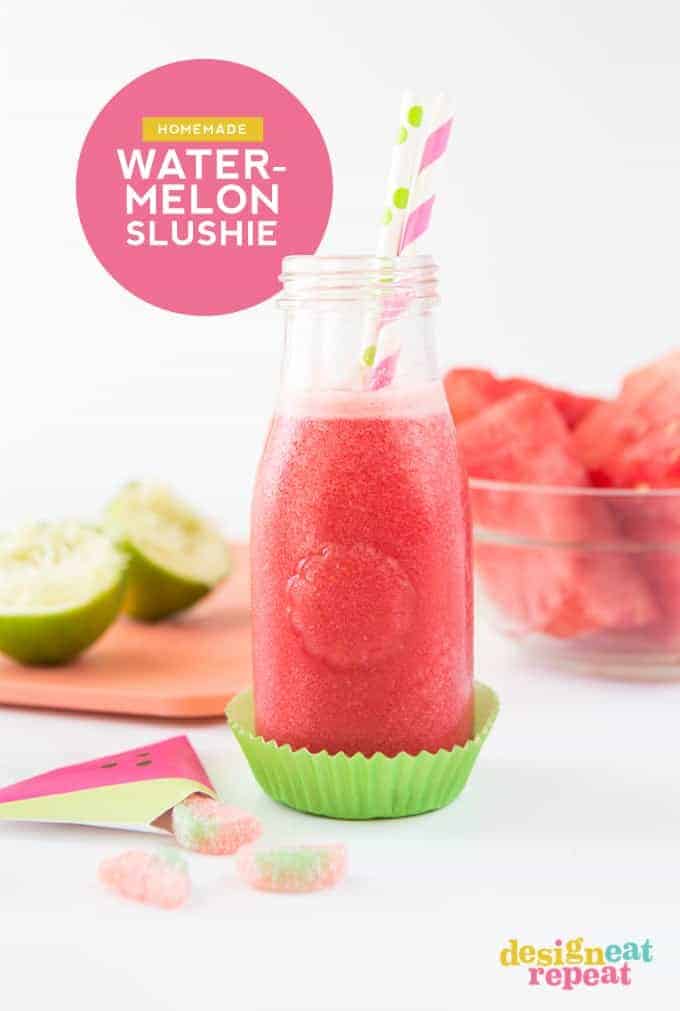 Beat the summer heat with this refreshing Raspberry Watermelon Slushie! Made with fresh watermelon, frozen raspberries, and lime juice.