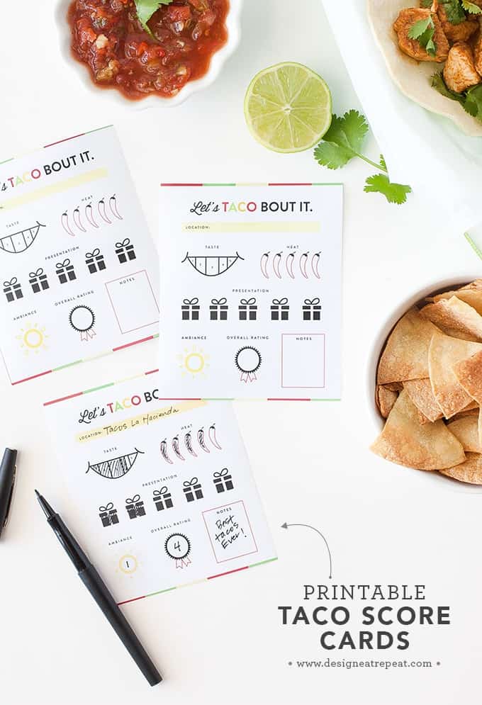 Love tacos? These free printable score cards are the perfect accompaniment to any taco tour! Rate each restaurant and keep track of your favorites!