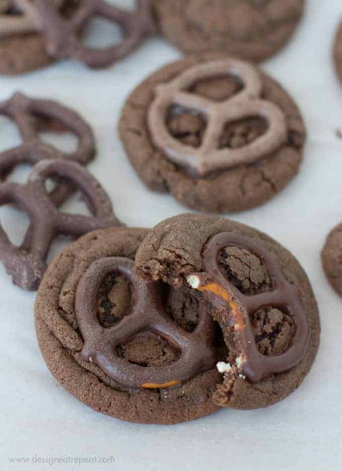 Melt in Your Mouth Chocolate Dipped Pretzel Cookies | from Design Eat Repeat