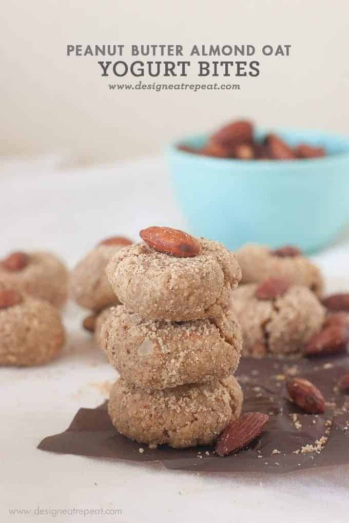 Stack of Peanut Butter Almond Oat Yogurt Bites (No flour, No Butter Cookies)