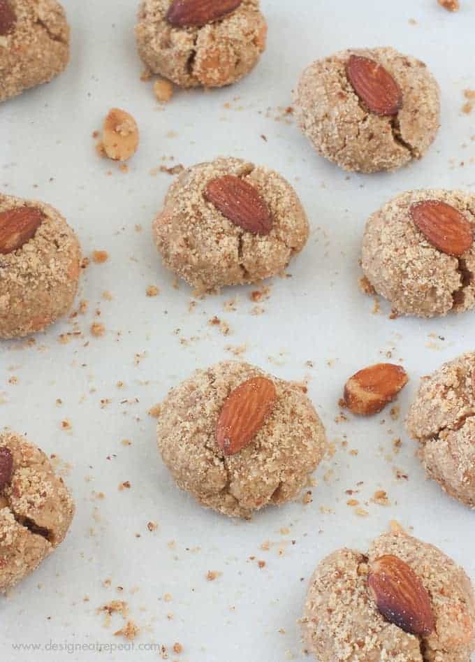 Overhead shot of Peanut Butter Almond Oat Yogurt Bites (No flour, No Butter Cookies)