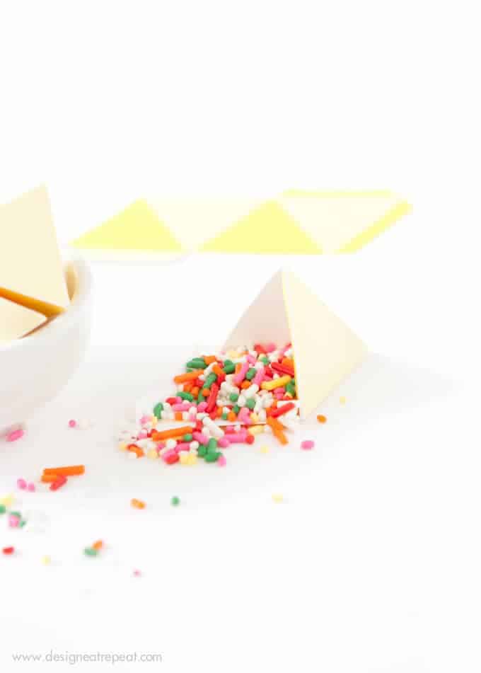 Printable Sprinkle Party Favors | Perfect for birthdays, cupcake parties, or even taco parties (these were made to look like little nachos!)