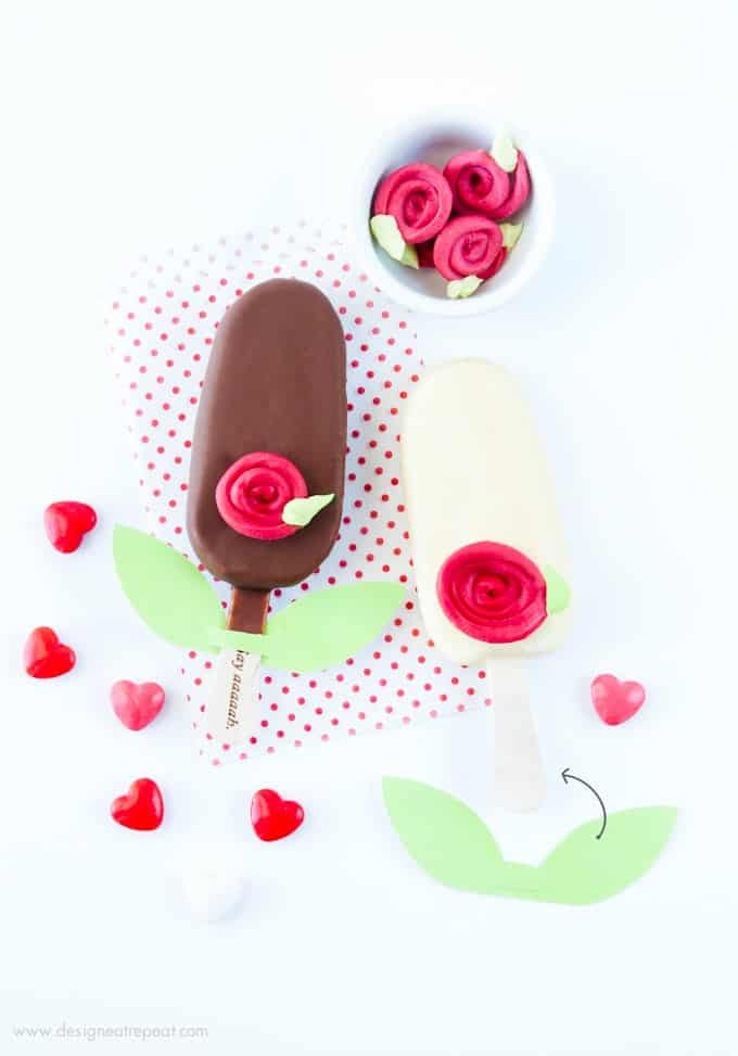 Switch up your Valentine's Day dessert with these fun ice cream bar roses! So fun and simple to make with this tutorial from Design Eat Repeat! - Makes for a unique Valentine's Day treat idea!