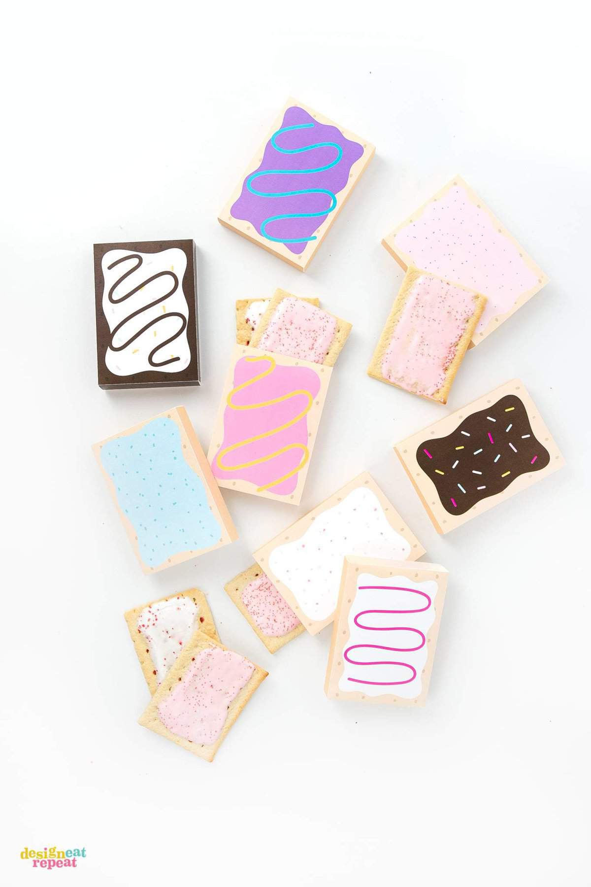 How fun are these?! Printable POP-TART treat boxes! With 8 delectable designs, these gift box templates are sure to please your party goers with their flavor of choice! Download at DesignEatRepeat.com | #printable #silhouette