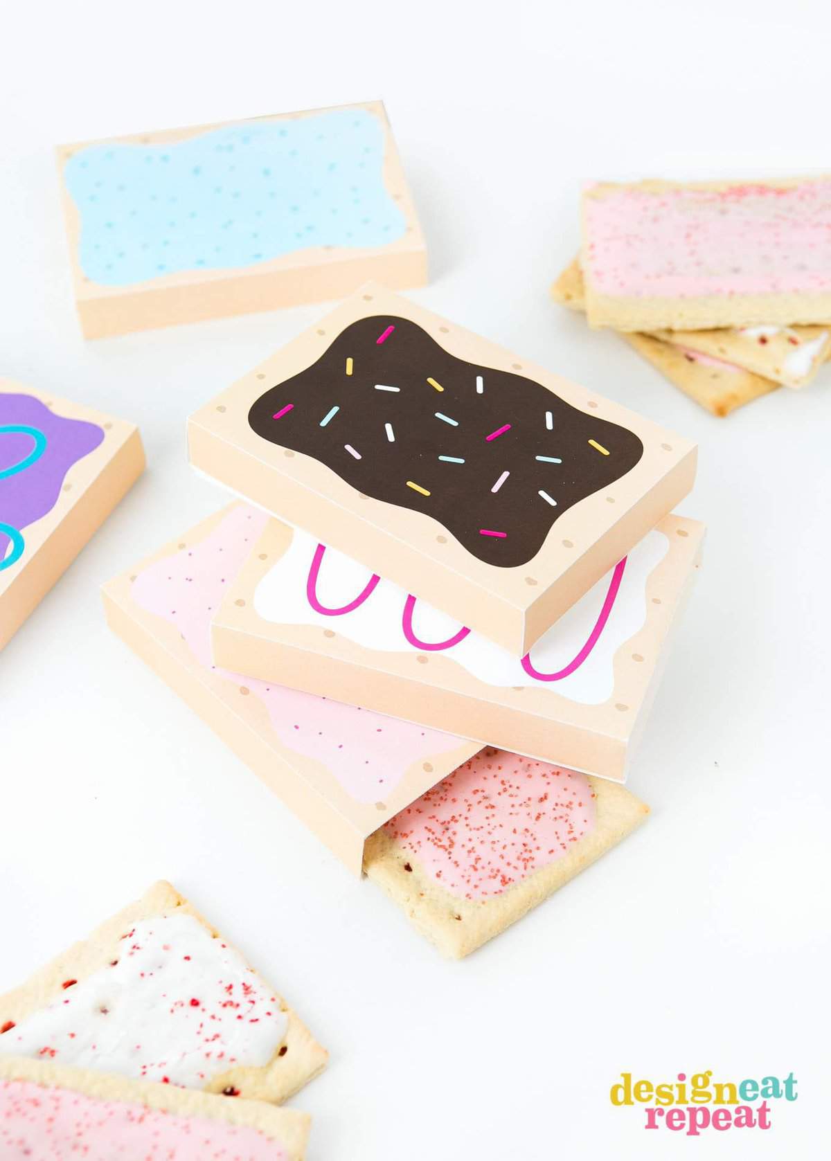 How fun are these?! Printable POP-TART treat boxes! With 8 delectable designs, these gift box templates are sure to please your party goers with their flavor of choice! Download at DesignEatRepeat.com | #printable #silhouette