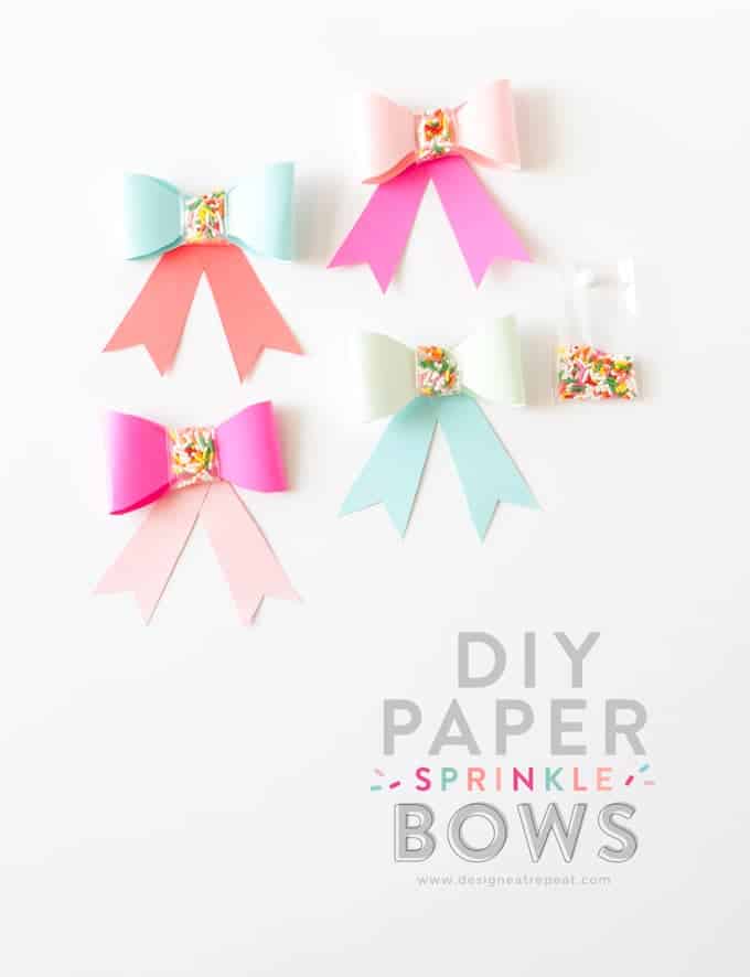 Use this free printable template to make these adorable DIY Paper SPRINKLE bows! Great for birthdays, holidays, or just to gift fun supplies to your favorite baker! Designed by Design Eat Repeat