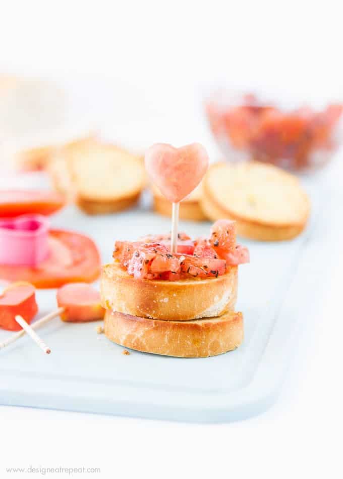 Valentine's Day Bruschetta Bites! Get the recipe at Design Eat Repeat!