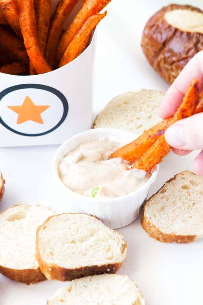 This blog has great tips (and free printables!) to create a fun football party spread!
