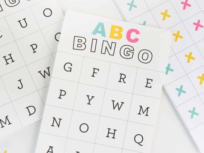 Colorful ABC alphabet bingo cards for kids