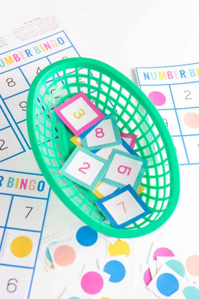 Basket of number bingo squares