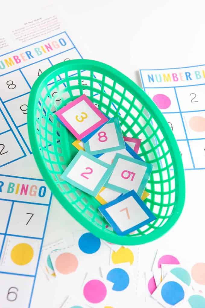 Basket of number bingo squares 