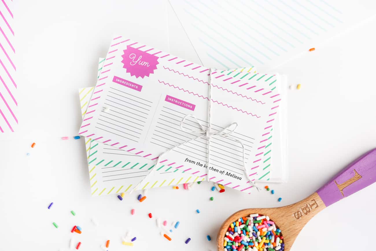 Organize your favorite recipes into a DIY recipe book with these fun and free printable recipe binder kit templates! Perfect for gifting to friends or family or just as a way to organize your favorite family recipes.  