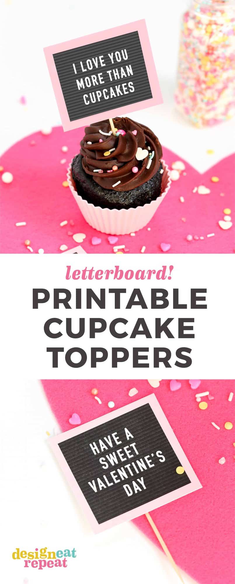 Free Printable Valentine Cupcake Toppers: Mini Letterboards!