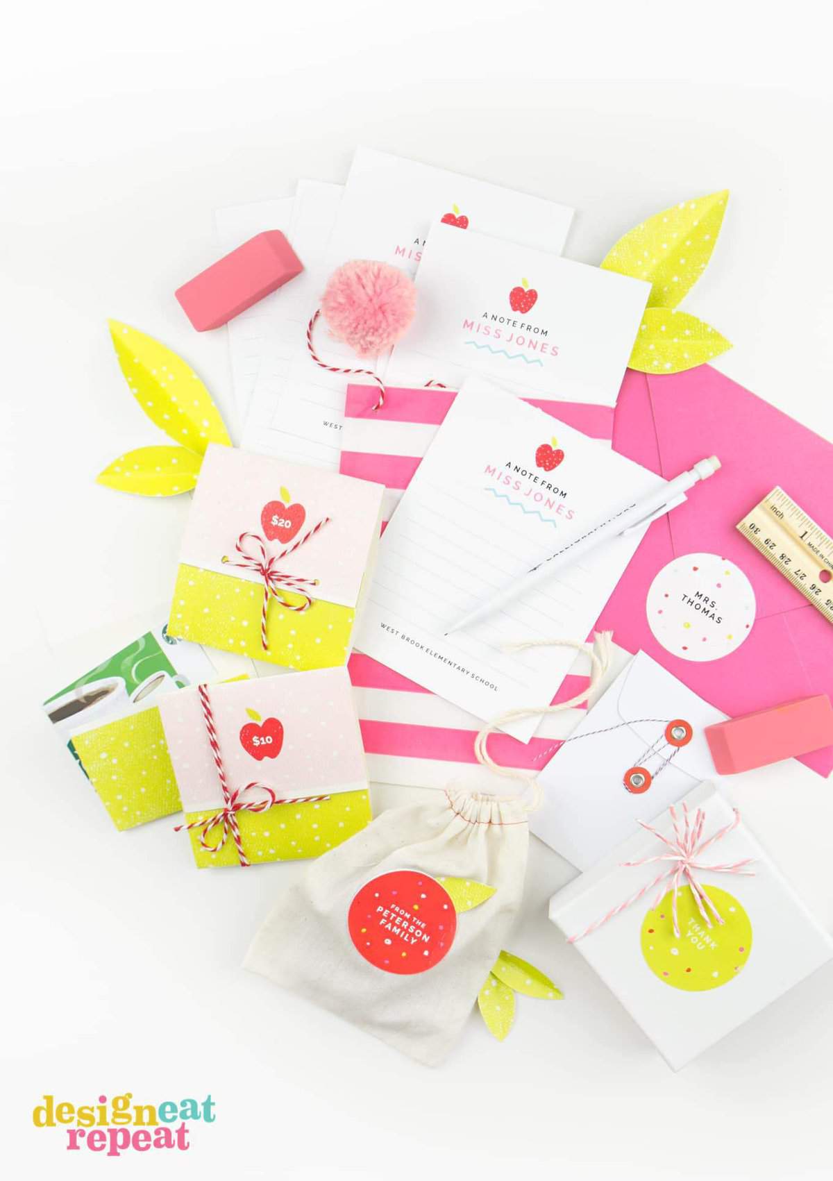 Make adorable teacher gifts with these 3 free printable teacher gift ideas from #Avery and Design Eat Repeat! Not only great for back to school season, but versatile designs to keep on hand for teacher appreciation gifts, thank you gifts, or end of the year gifts! #teachergift #printables #averyproducts
