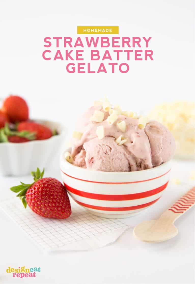 This Homemade Strawberry Cake Batter Gelato is super creamy & tastes just like a cream saver candy!