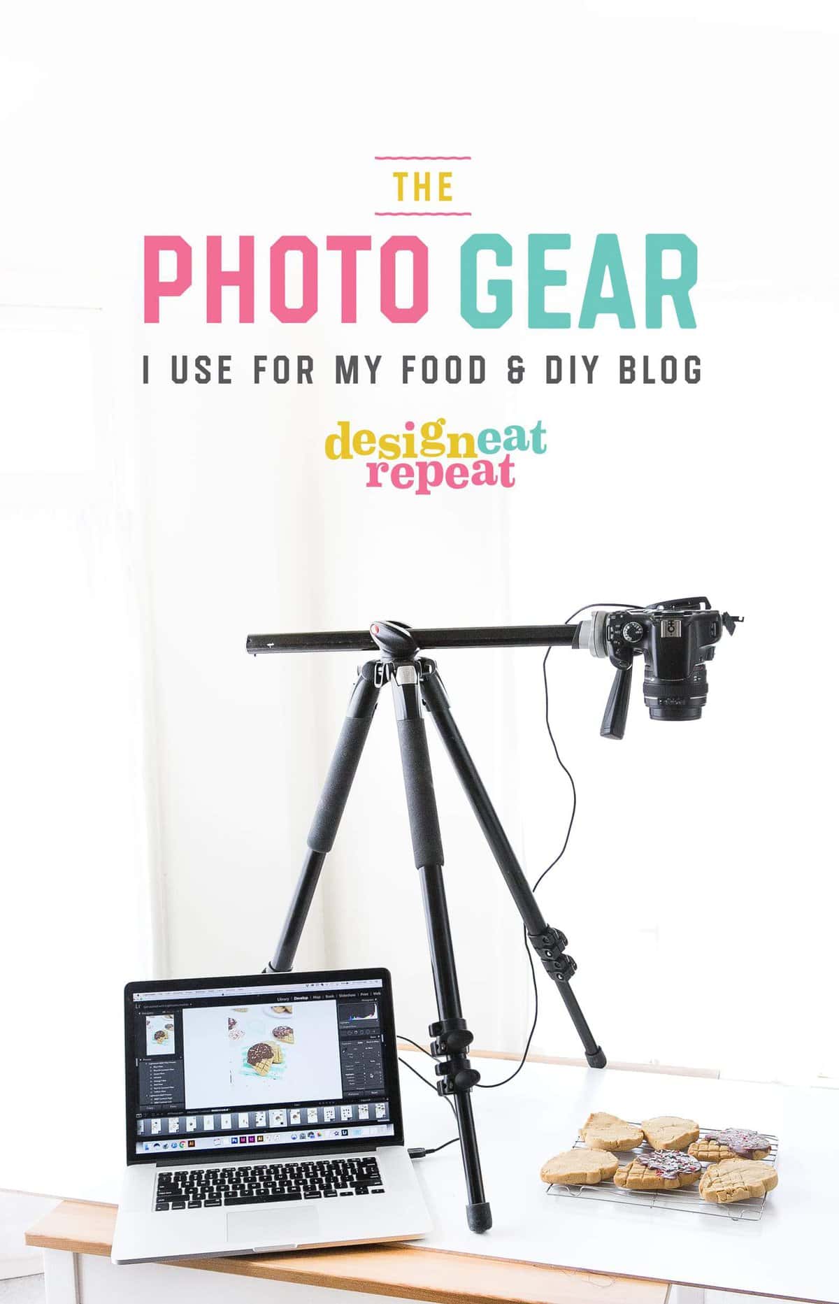 Go behind-the-scenes with Food & DIY blogger, Melissa at Design Eat Repeat, where she shows you her at-home photo setup and gear. Everything from cameras, backdrops, and editing software. Very helpful post!