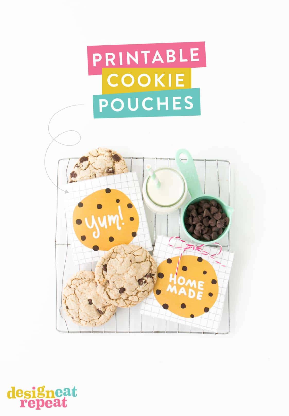 Download these free printable chocolate chip cookie bags for a quick party favor, teacher appreciation gift, or just as a simple thank you treat!