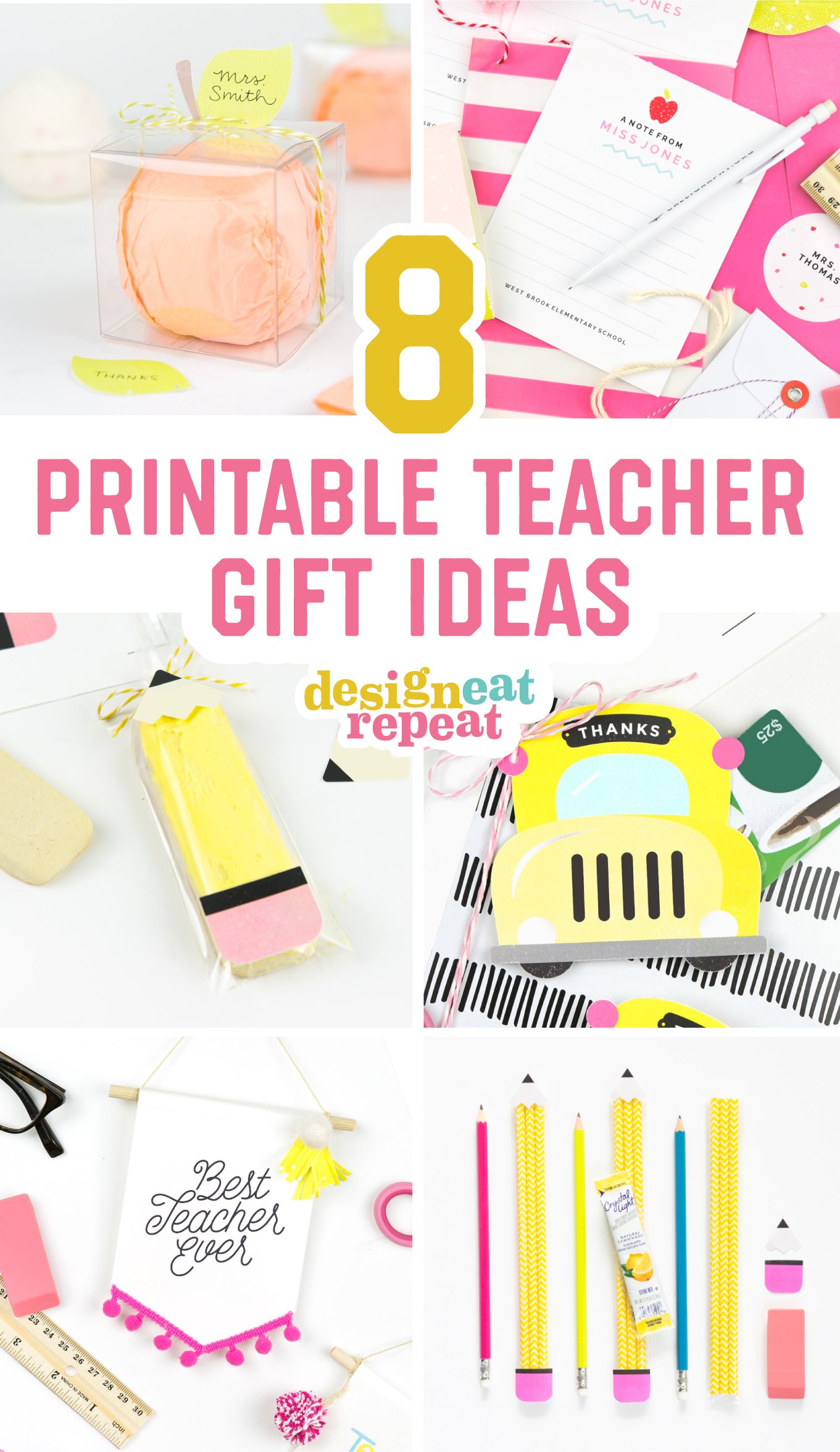 A roundup of 8 cute (and free!) Printable Teacher Gift Ideas!