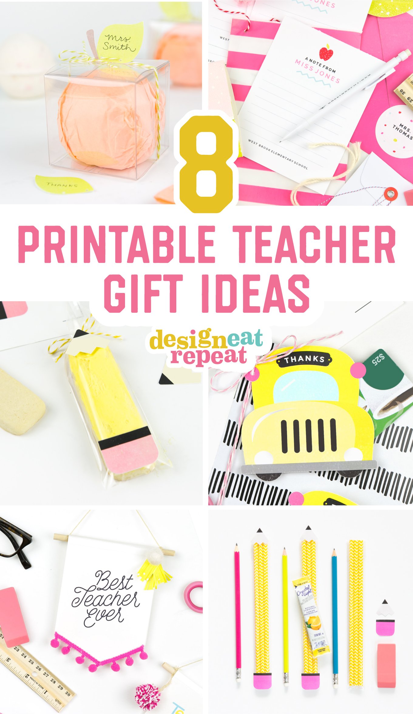 A roundup of 8 cute (and free!) Printable Teacher Gift Ideas!