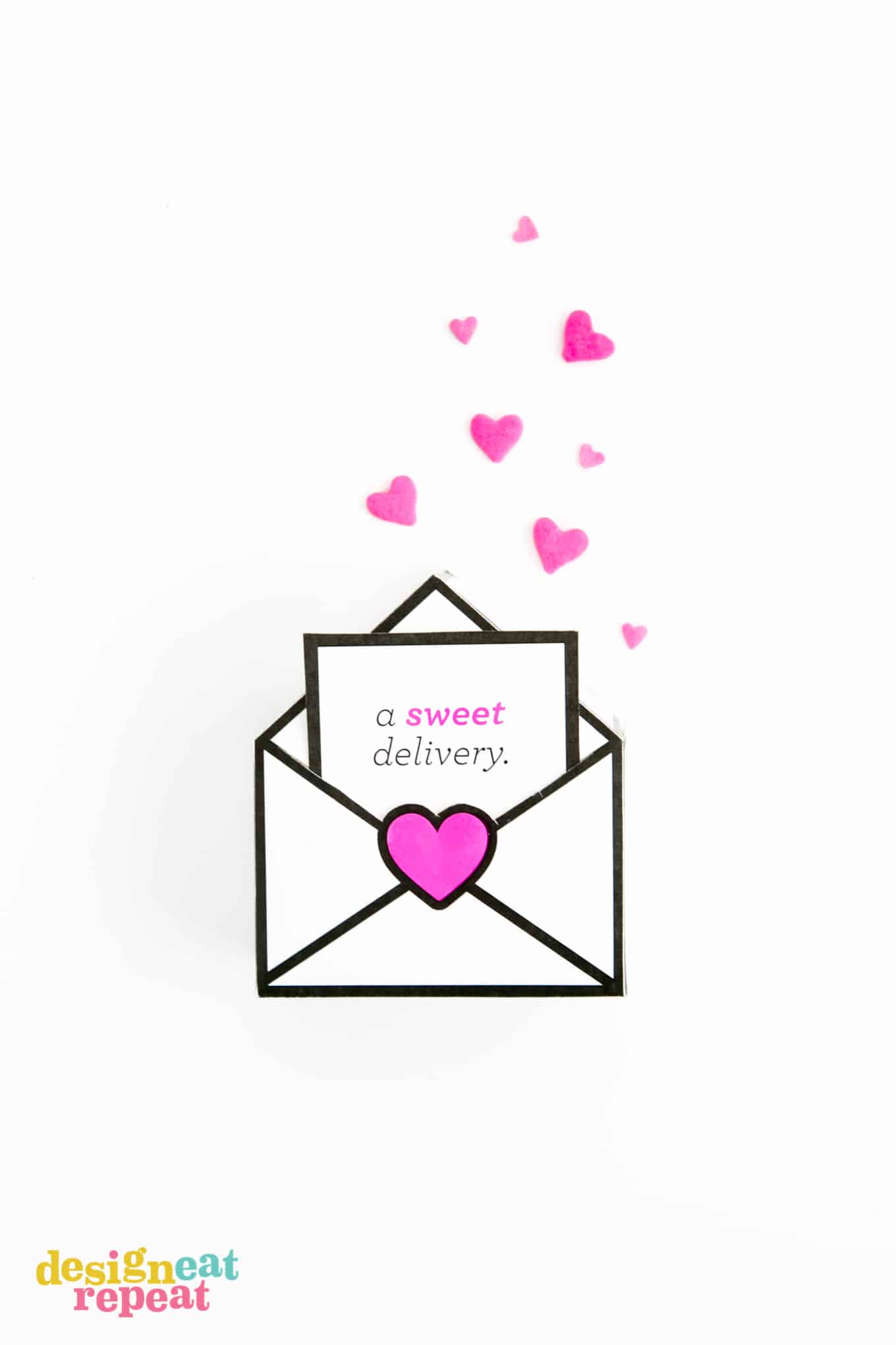 Printable Valentines gift boxes that are designed like envelopes with a sweet delivery notecard filled with Starburst.