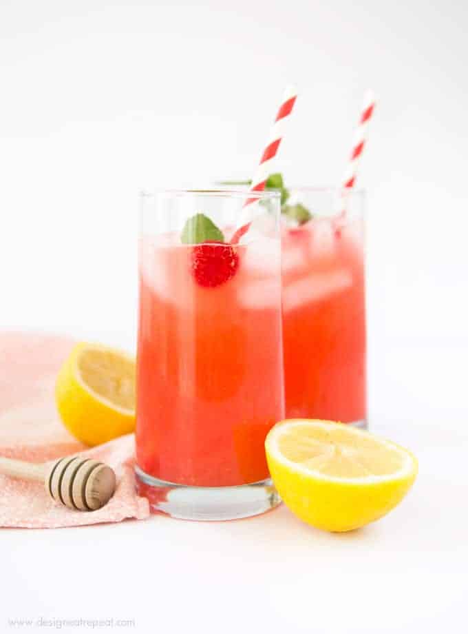 Add pureed raspberries to lemonade for a colorful and refreshing summer drink! Find the recipe for Homemade Raspberry Lemonade at Design Eat Repeat.