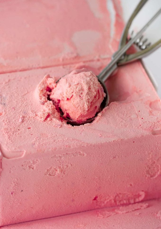 scooping raspberry sherbet