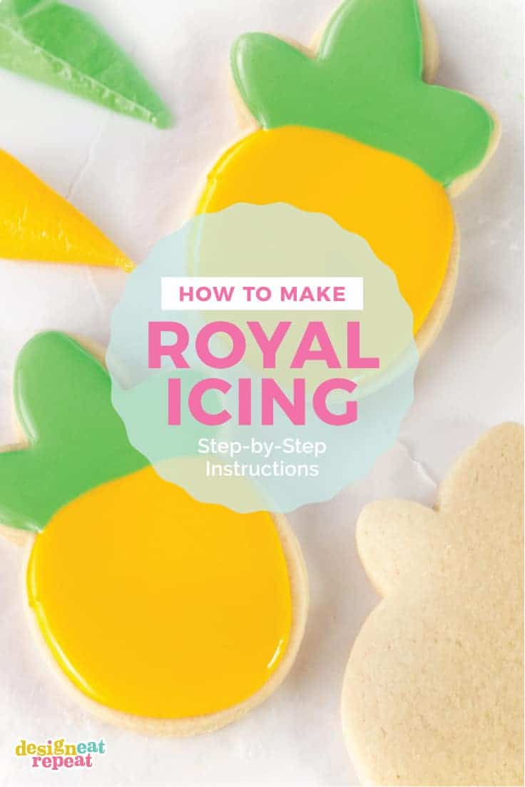 Decorate cut out sugar cookies with this smooth, hard-drying royal icing! This recipe uses 5 simple ingredients including meringue powder, which eliminates the need to use raw egg whites and helps the icing dry quickly (making them able to be packaged or stacked!). This easy royal icing can be customized to any color, making it perfect for decorating Christmas cookies, birthday cookies, or occasion cookie gifts.