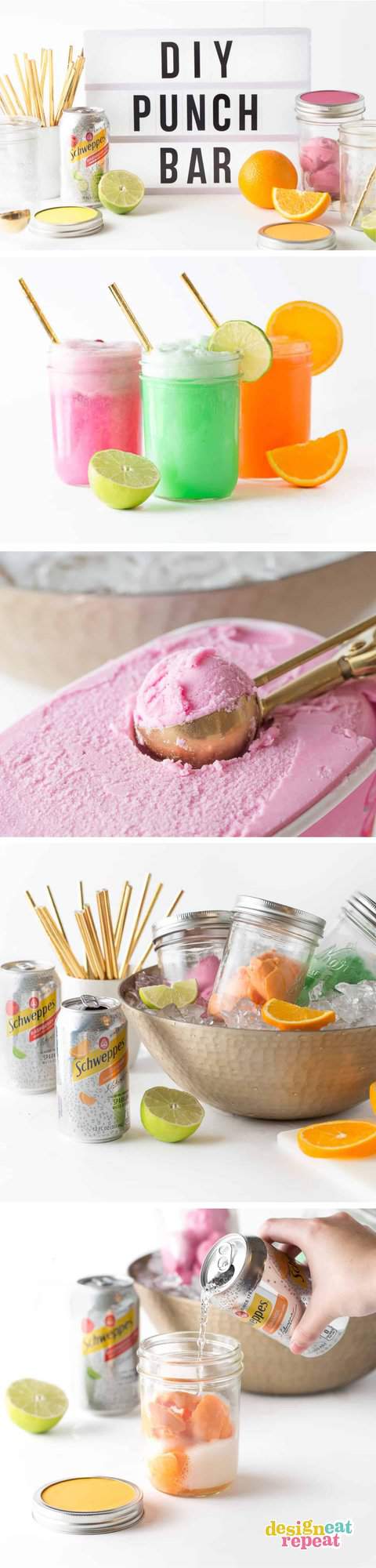Learn how to put together the ultimate DIY punch bar for the holidays using sherbet ice cream and Schweppes Sparkling Water! #ad #sherbet #holidays | www.DesignEatRepeat.com