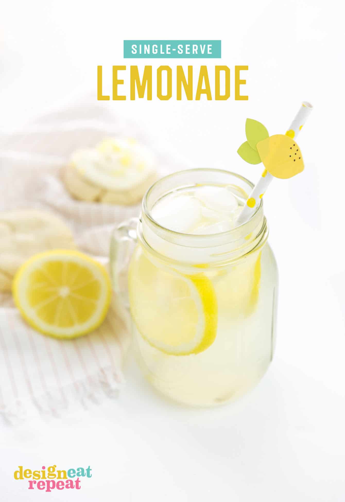 Whip up a glass of freshly squeezed lemonade in under 5 minutes with just a few ingredients! No sharing required. Mason jar of freshly squeezed lemonade with paper straw and lemon topper.