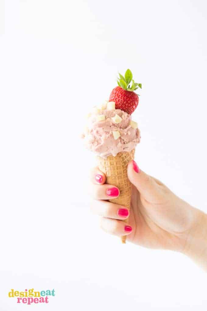 This Homemade Strawberry Cake Batter Gelato is super creamy & tastes just like a cream saver candy!