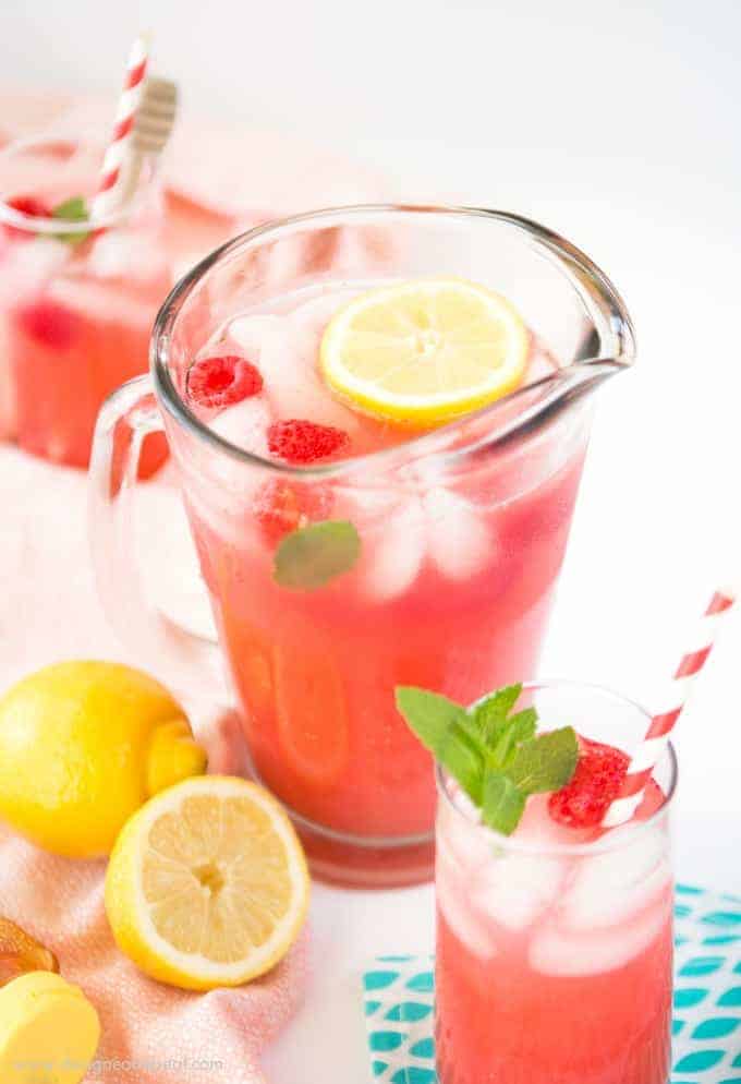 Add pureed raspberries to lemonade for a colorful and refreshing summer drink! Find the recipe for Homemade Raspberry Lemonade at Design Eat Repeat.